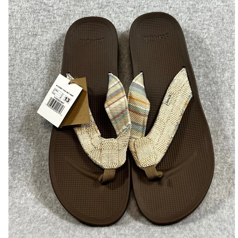 Sanuk‎ Men's 13 Cosmic Yoga Mat Hemp Flip Flop Shoe Natural Brown New Thong